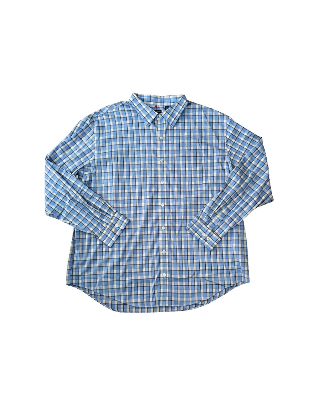 Van Heusen Men’s Light Blue, Yellow, and White Plaid Button-Down Shirt (2XL)
